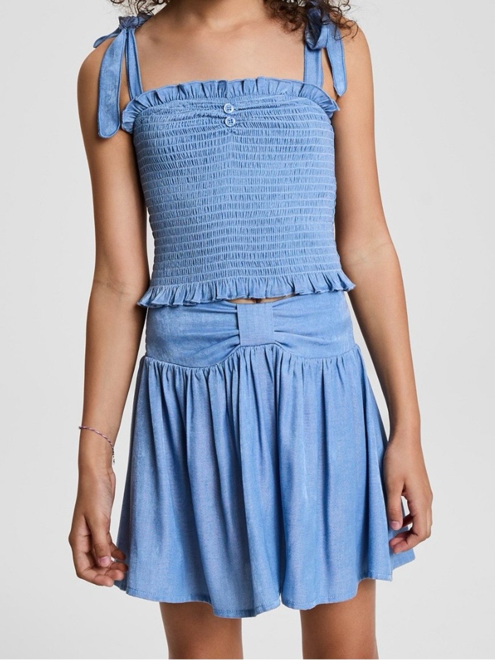 Smocked Light Blue Mini Skirt - Women's